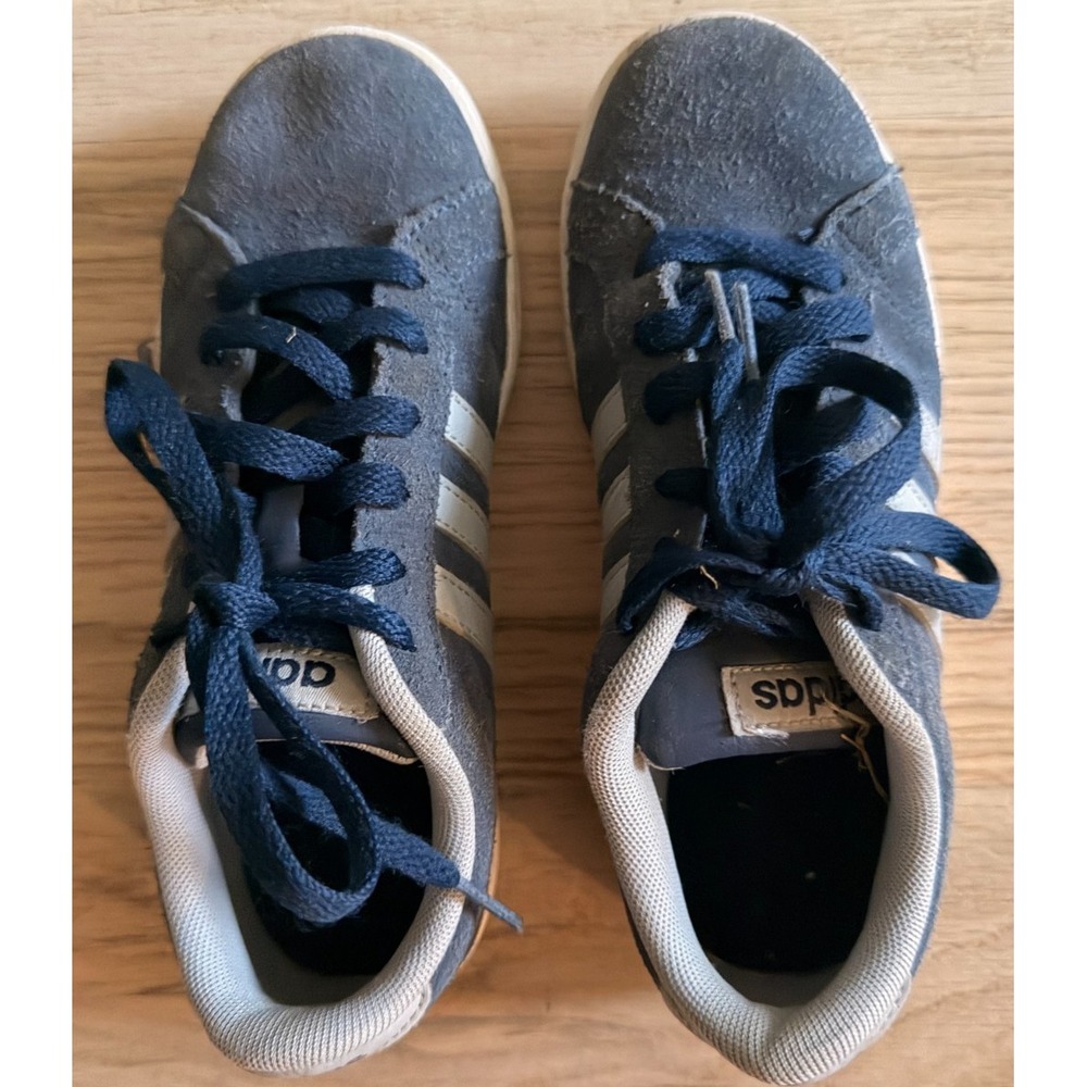 Adidas Neo VL Court Kids Size 1.5 Blue Grey Suede Low Top Sneakers Shoes AW4826